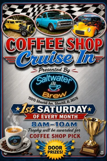 Flyer for Saltwater Brew Coffee Shop Cruise In