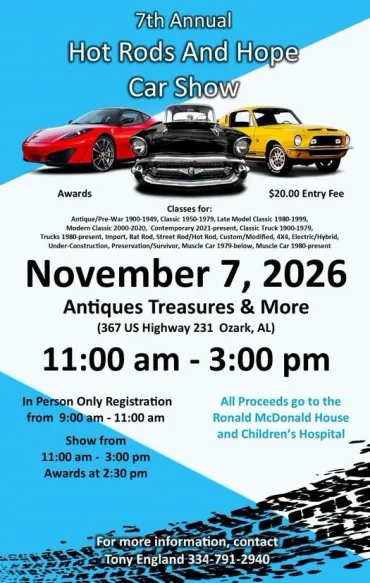 Flyer for 7th Annual Hot Rods And Hope Car Show