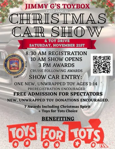 Flyer for Jimmy G's Toybox First Annual Christmas Car Show & Toy Drive