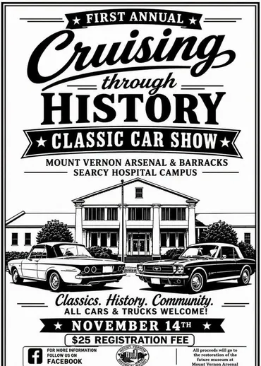 Flyer for First Annual Cruising Through History Classic Car Show