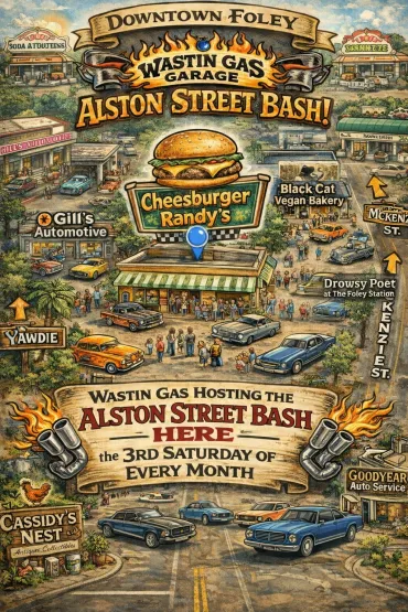 Flyer for Wastin Gas Garage Alston Street Bash