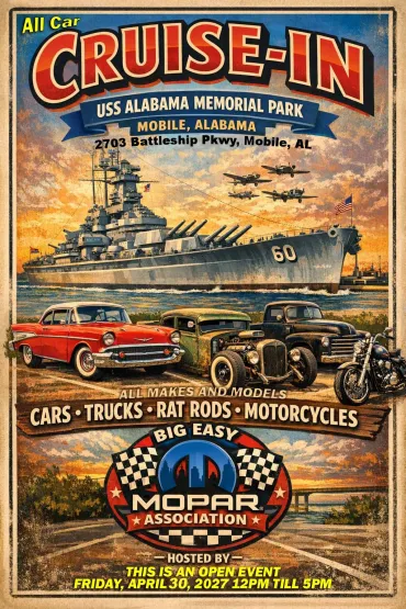 Flyer for USS Alabama Memorial Park All Car Cruise-In