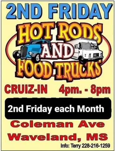 Flyer for 2nd Friday Hot Rods and Food Trucks Cruiz-In
