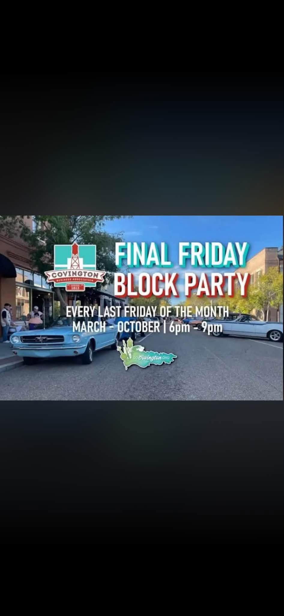 Flyer for Covington Final Friday Block Party