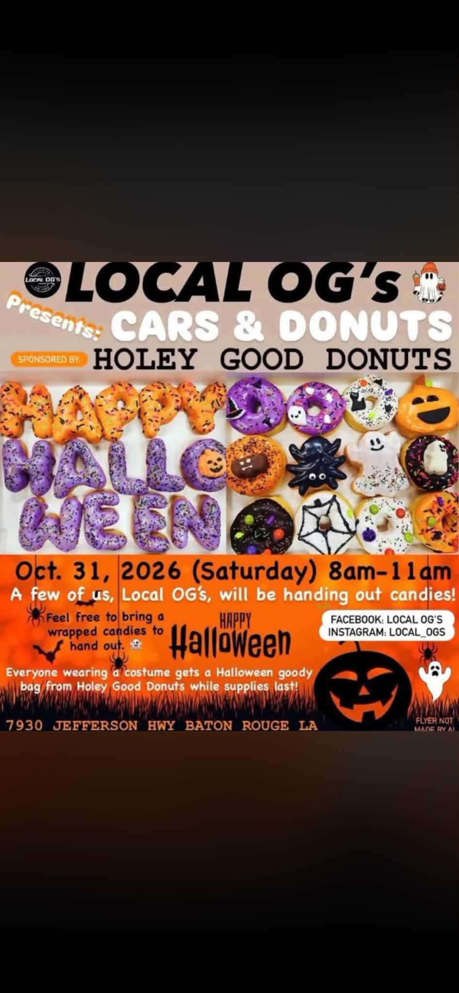 Flyer for Local OG's Cars & Donuts Halloween Event