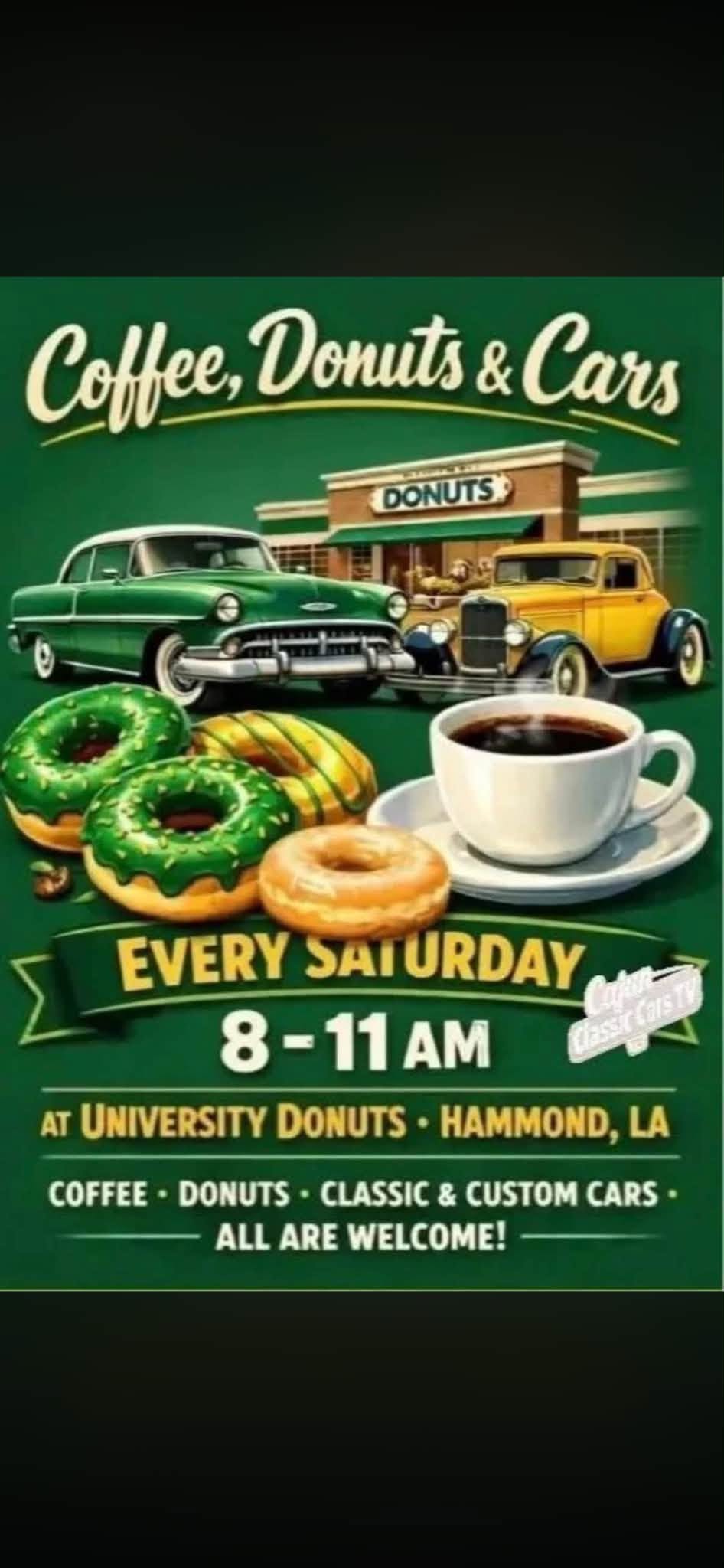 Flyer for Coffee, Donuts & Cars at University Donuts