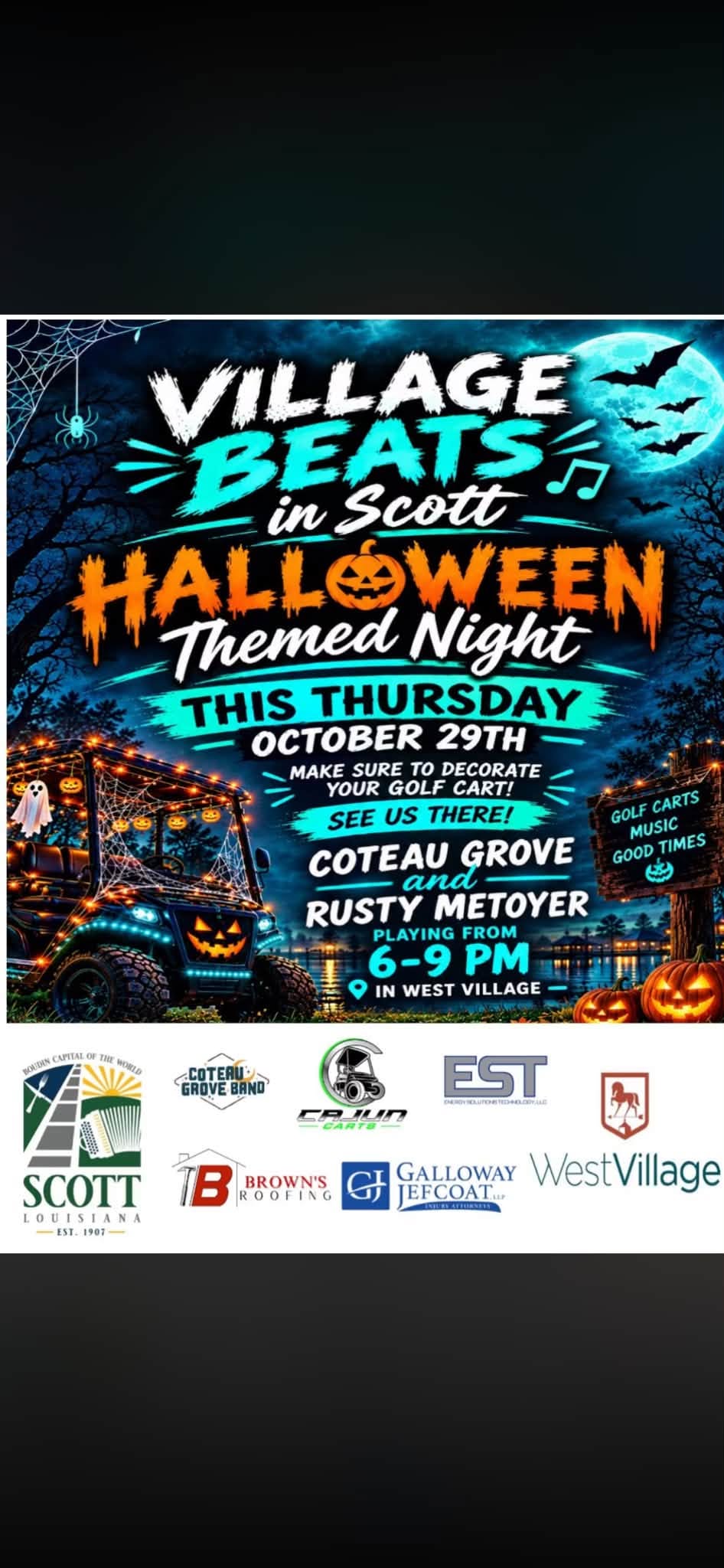 Flyer for Village Beats in Scott Halloween Themed Night