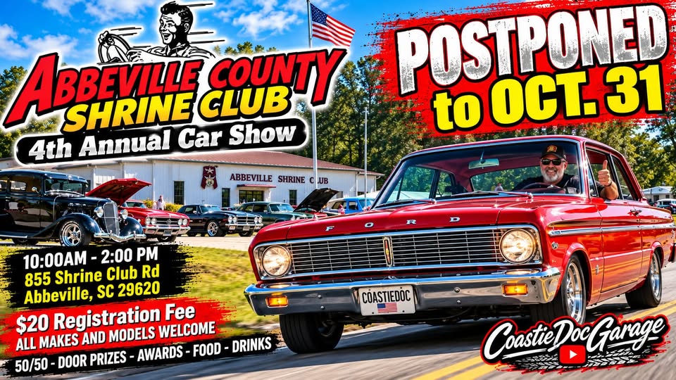 Flyer for Abbeville County Shrine Club 4th Annual Car Show