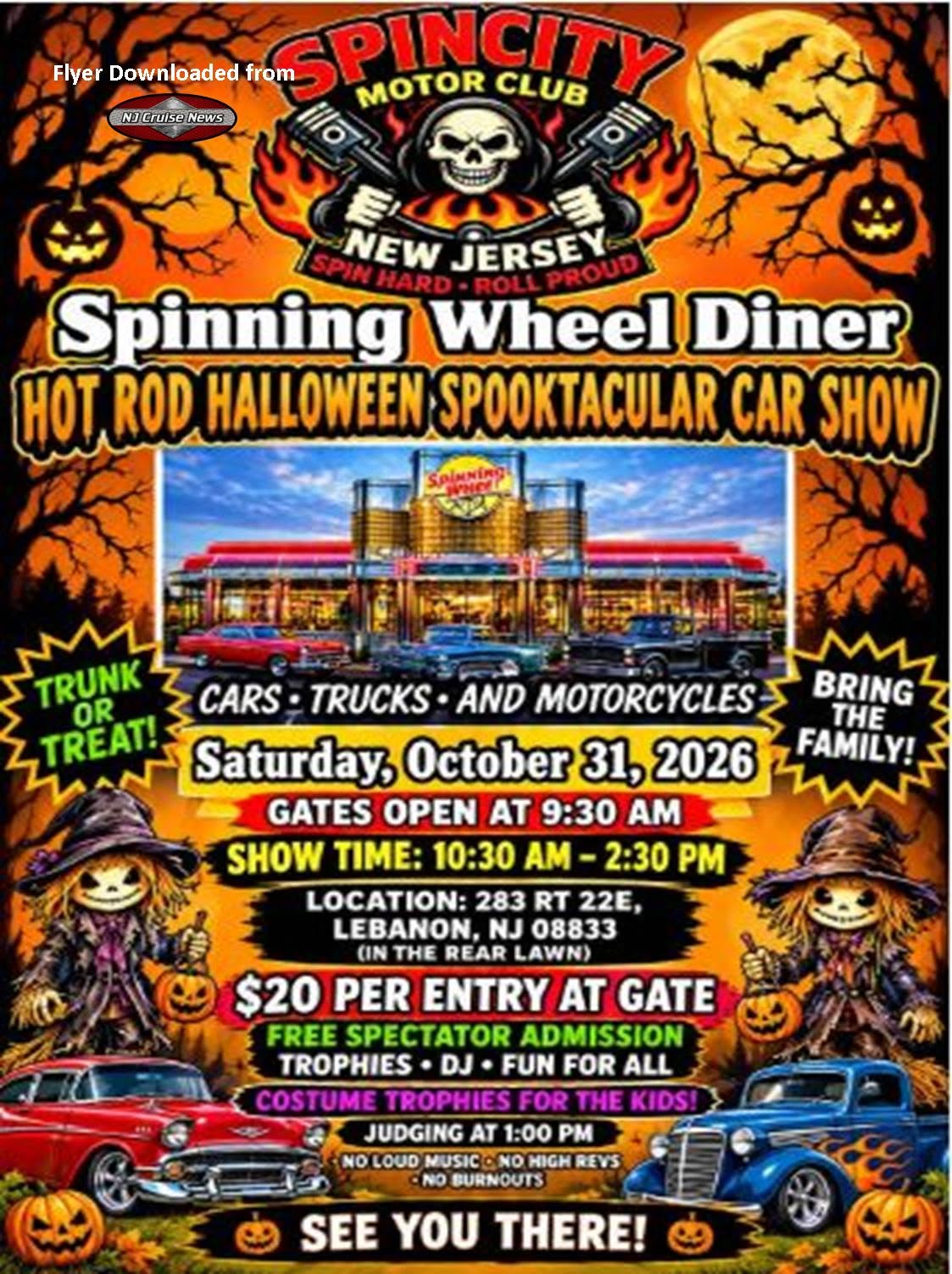 Flyer for Spinning Wheel Diner Hot Rod Halloween Spooktacular Car Show