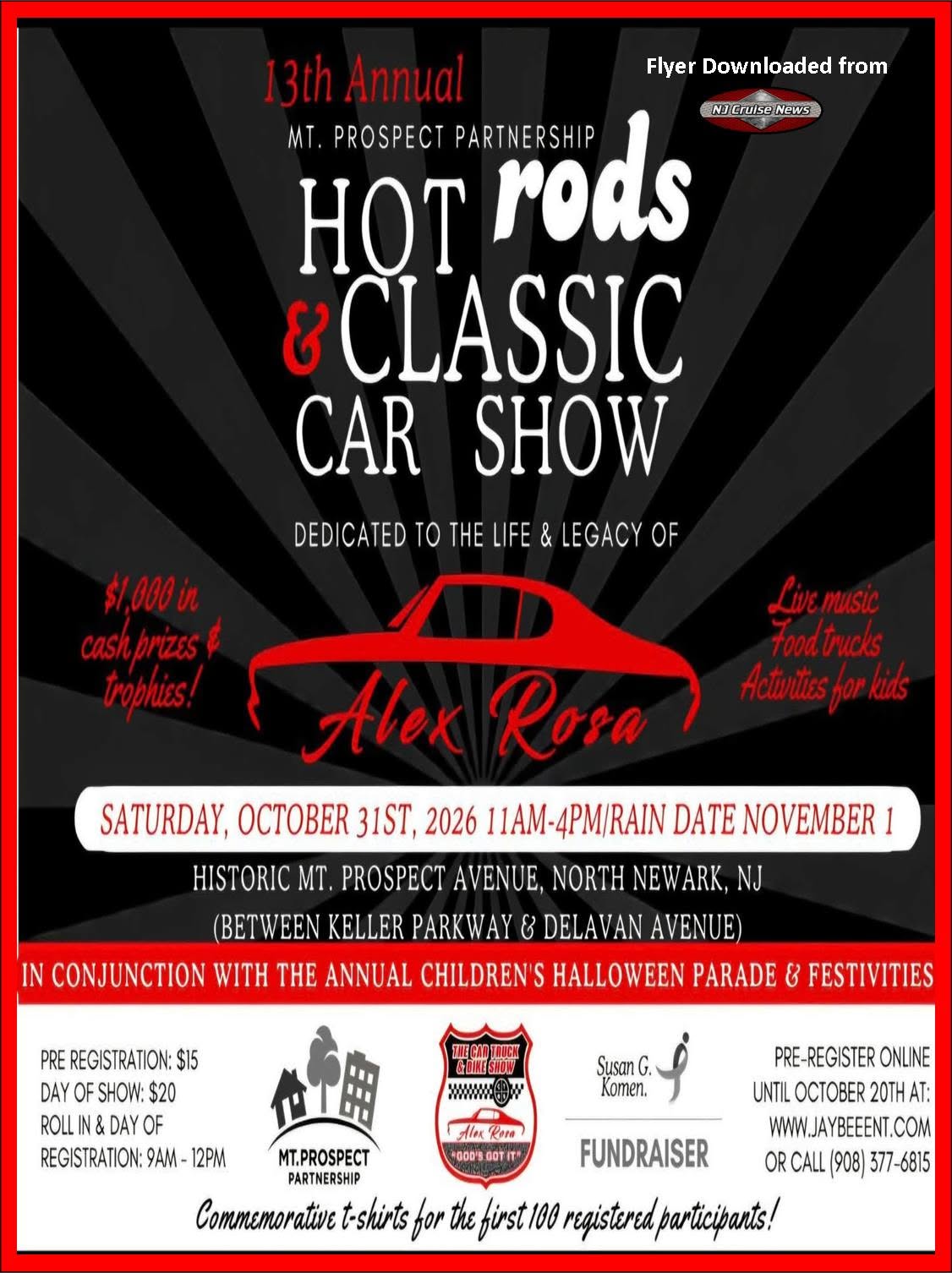 Flyer for 13th Annual Mt. Prospect Partnership Hot Rods & Classic Car Show