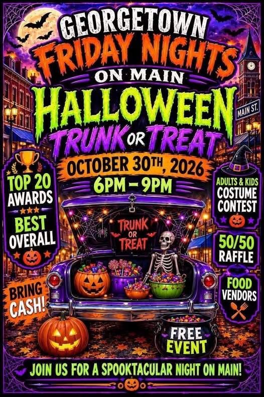 Flyer for Georgetown Friday Nights on Main Halloween Trunk or Treat