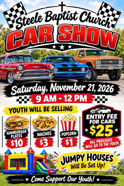 Flyer for Steele Baptist Church Car Show