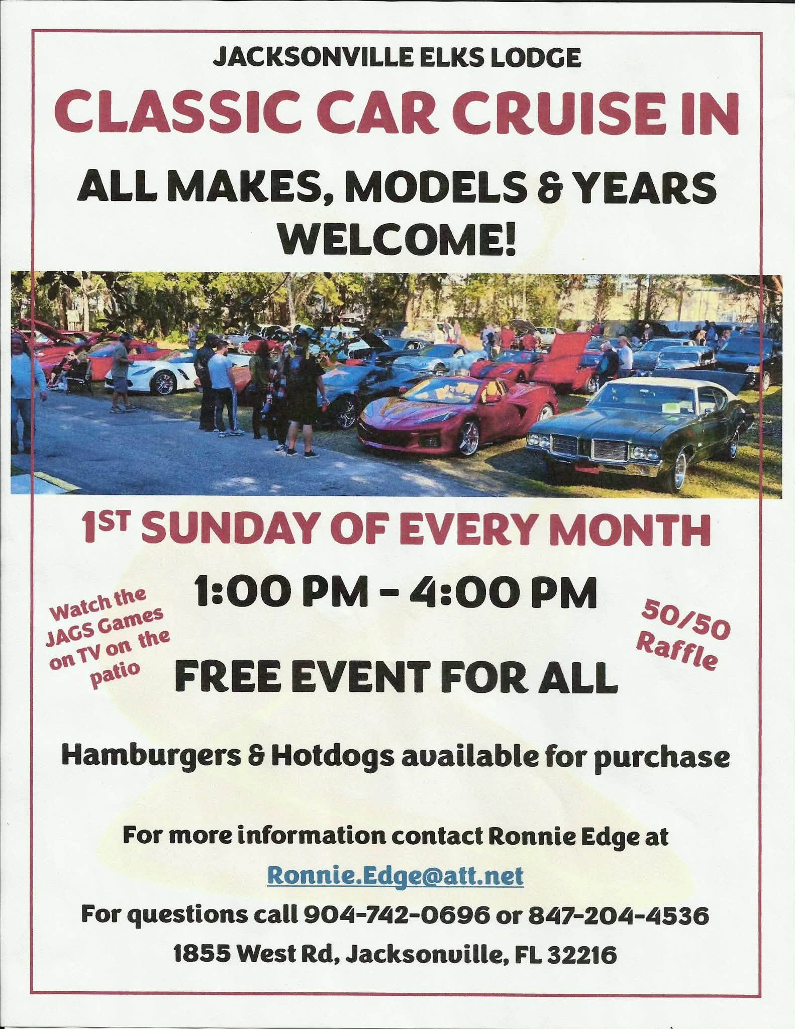 Flyer for Jacksonville Elks Lodge Classic Car Cruise In