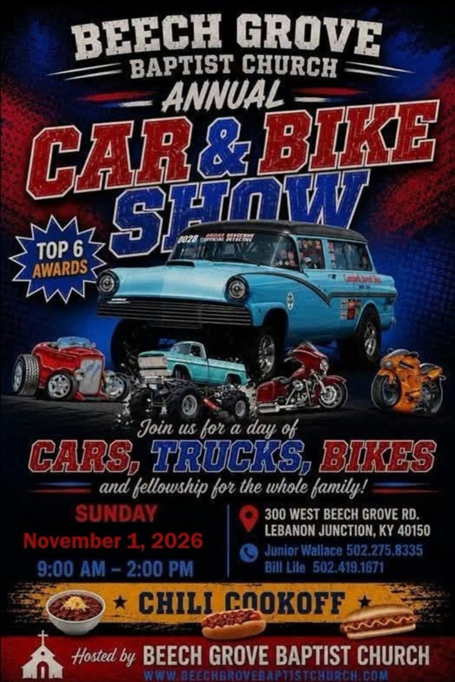 Flyer for Beech Grove Baptist Church Annual Car & Bike Show