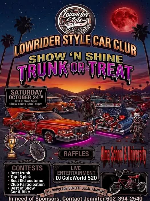 Flyer for Lowrider Style Car Club Show 'N Shine Trunk or Treat