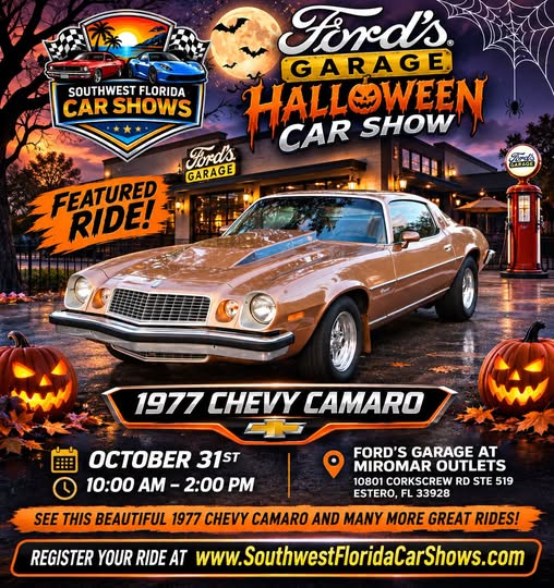 Flyer for Ford's Garage Halloween Car Show