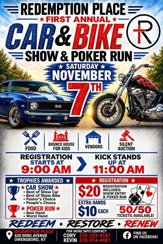 Flyer for Redemption Place First Annual Car & Bike Show & Poker Run