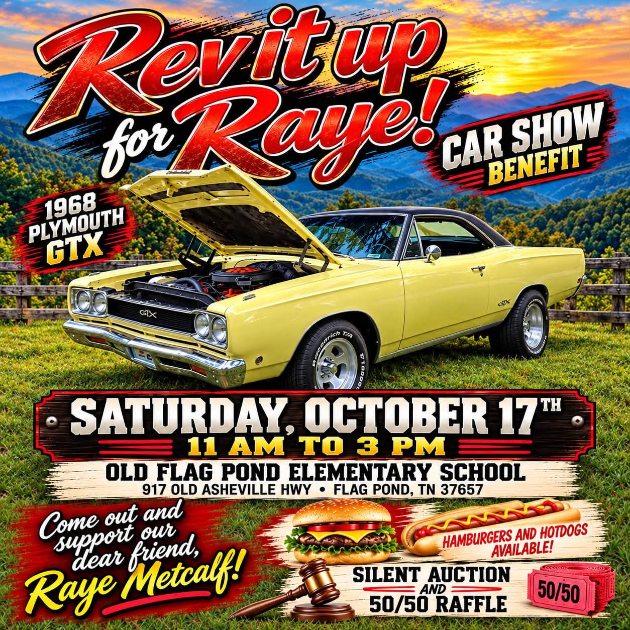 Flyer for Revit up for Raye Benefit Car Show