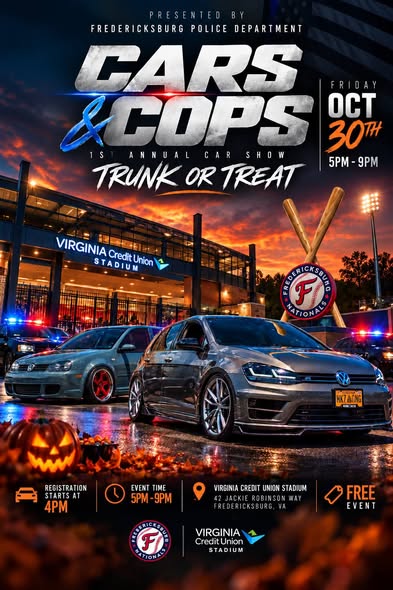 Flyer for Fredericksburg Police Department Cars & Cops 1st Annual Car Show