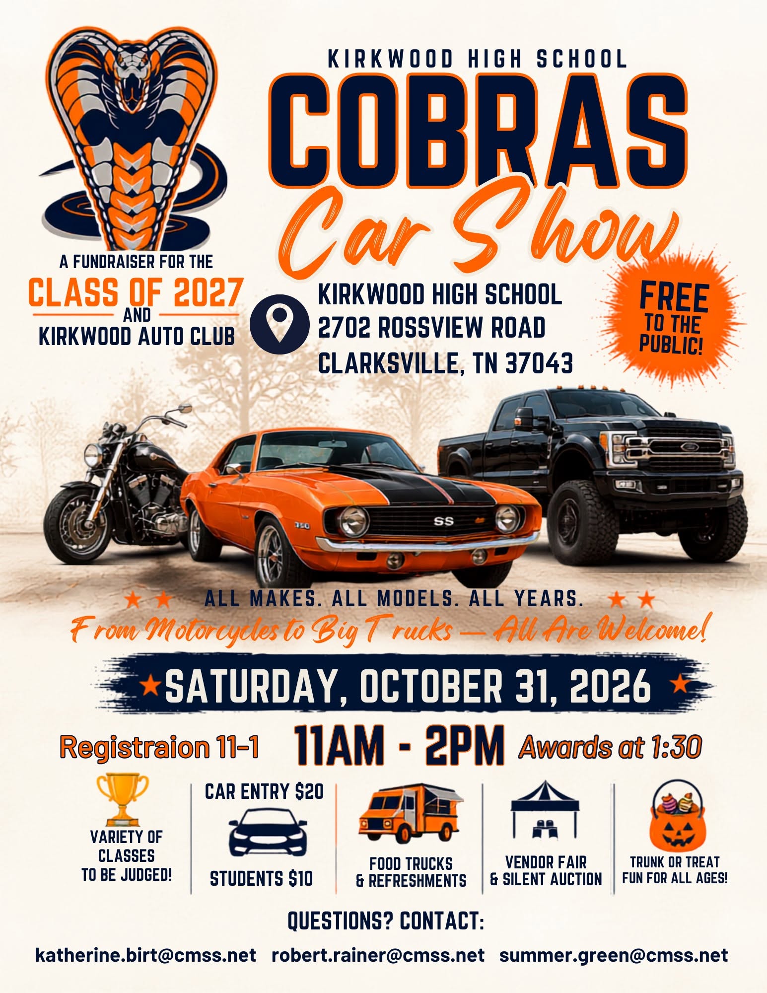 Flyer for Kirkwood Cobras Car Show