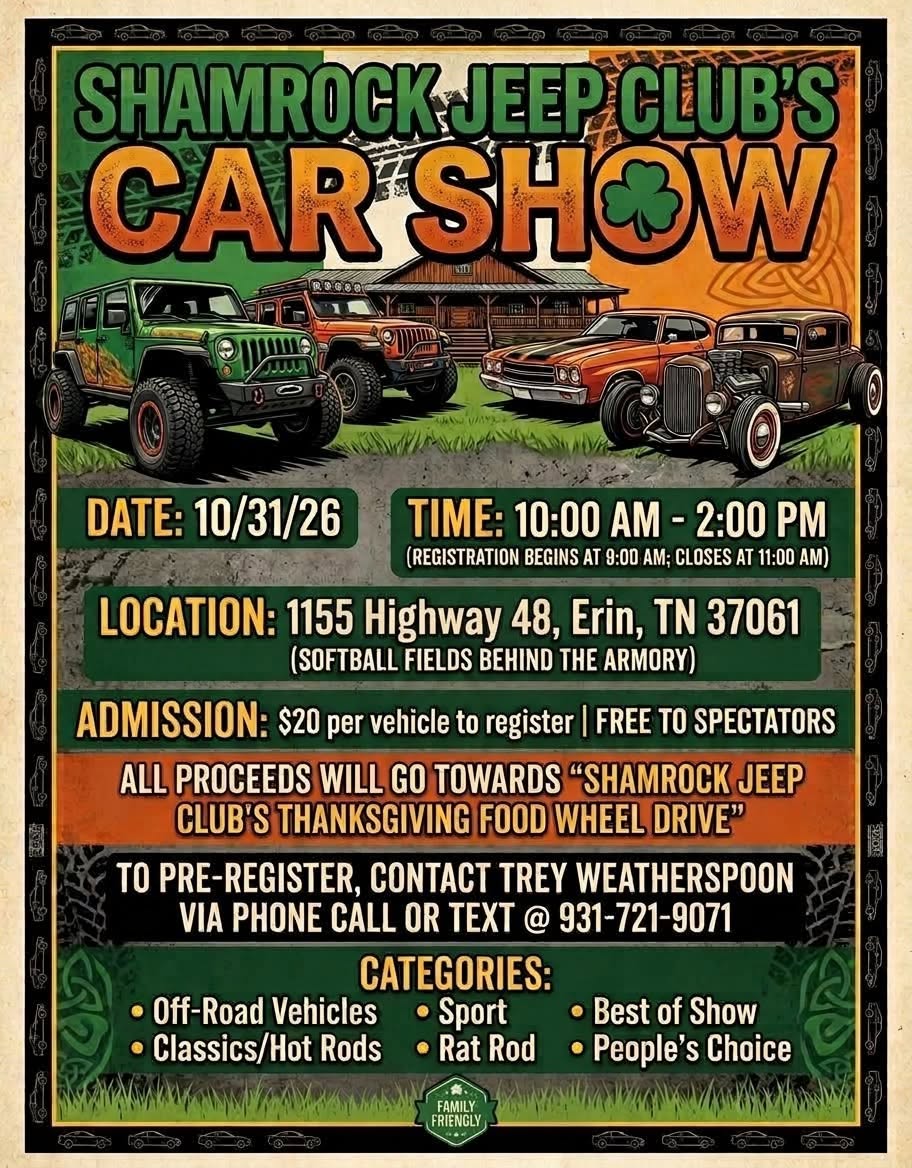 Flyer for Shamrock Jeep Club's Car Show
