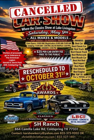 Flyer for Lake Livingston Car Show