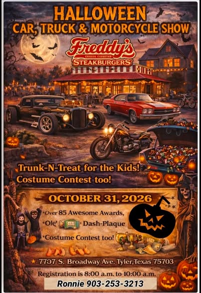 Flyer for Halloween Car, Truck & Motorcycle Show at Freddy's Steakburgers