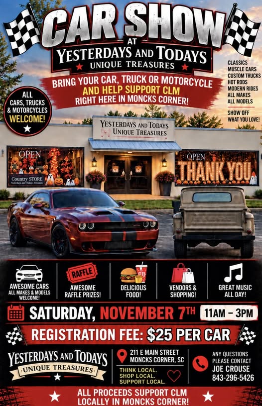 Flyer for Car Show to Benefit Changed Lives Ministry (hosted by Yesterdays and Todays Unique Treasures)
