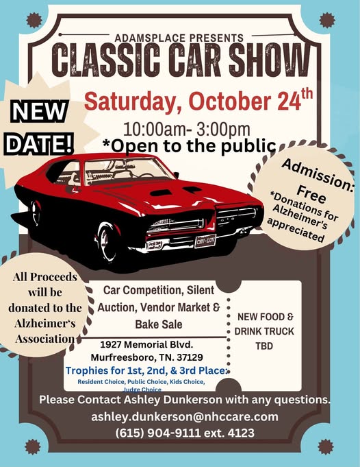 Flyer for Classic Car Show, Bake Sale, and Vendor Market