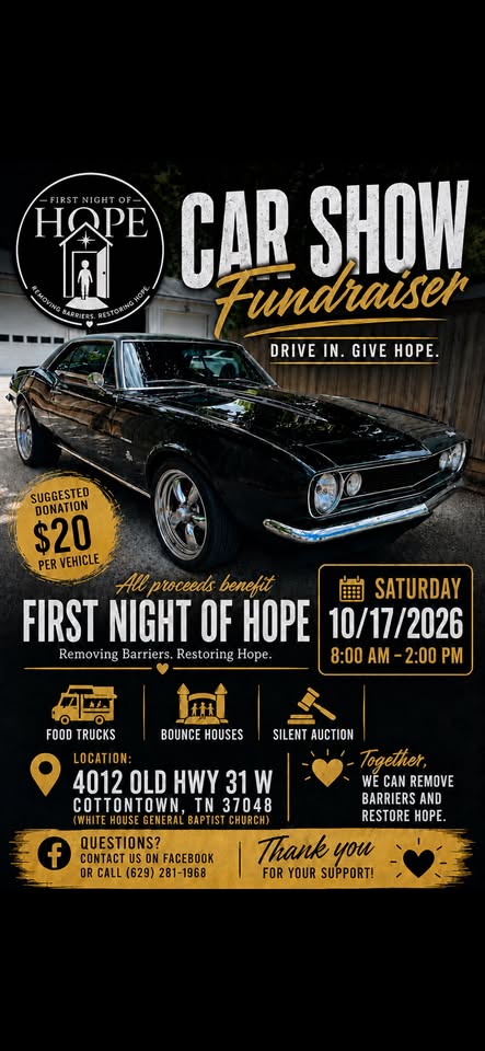 Flyer for First night of Hope car show