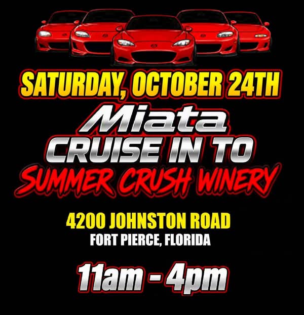 Flyer for Miata Cruise In to Summer Crush Winery