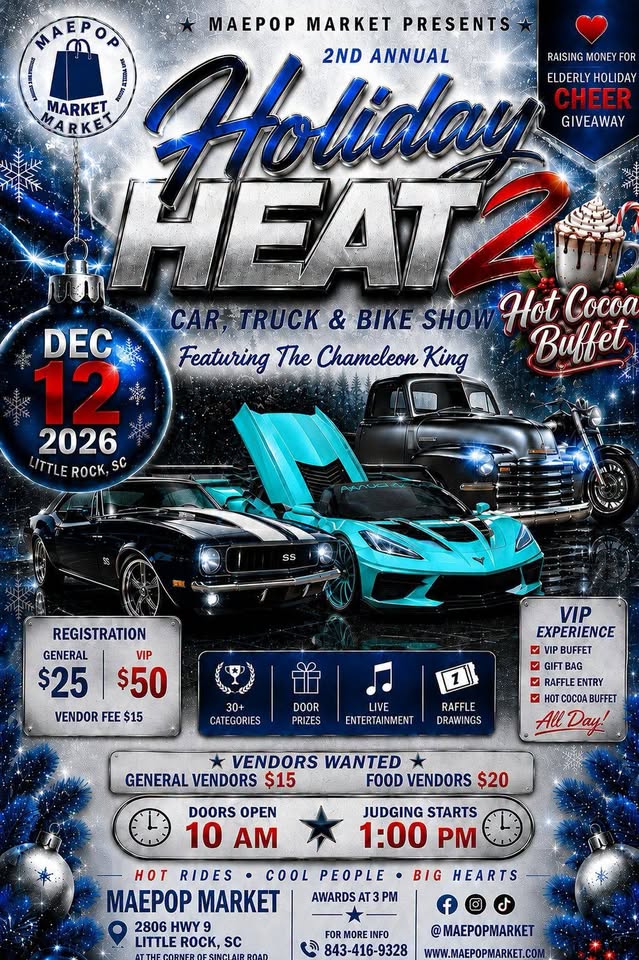 Flyer for Maepop Holiday Heat Car, Truck & Bike Show