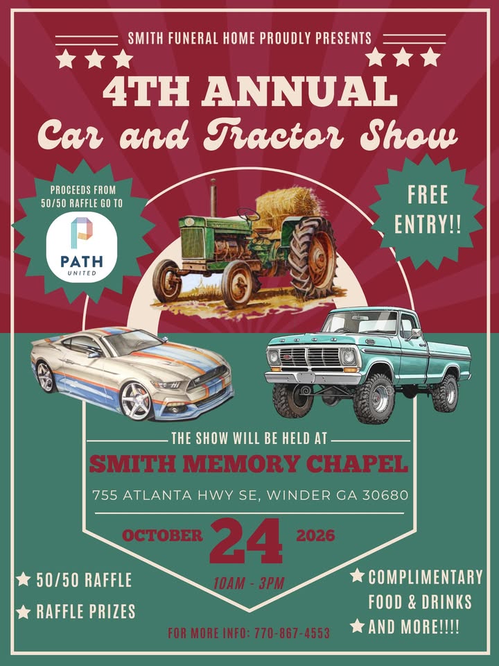 Flyer for 4th Annual Car and Tractor Show - Smith Funeral Home