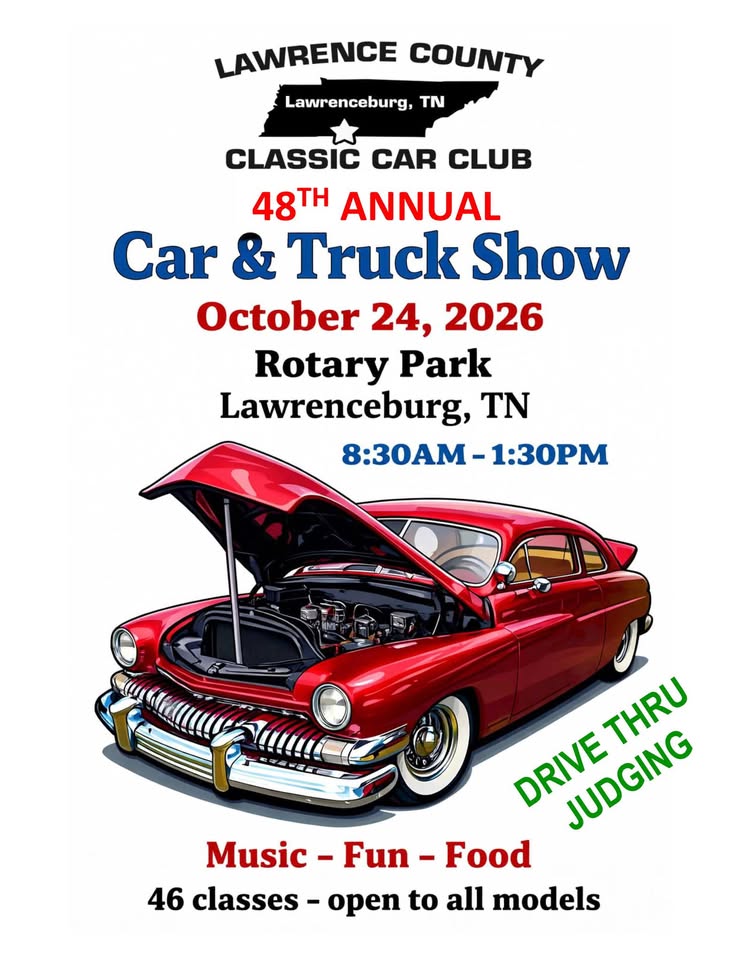 Flyer for Lawrence County Classic Car Club Car Show