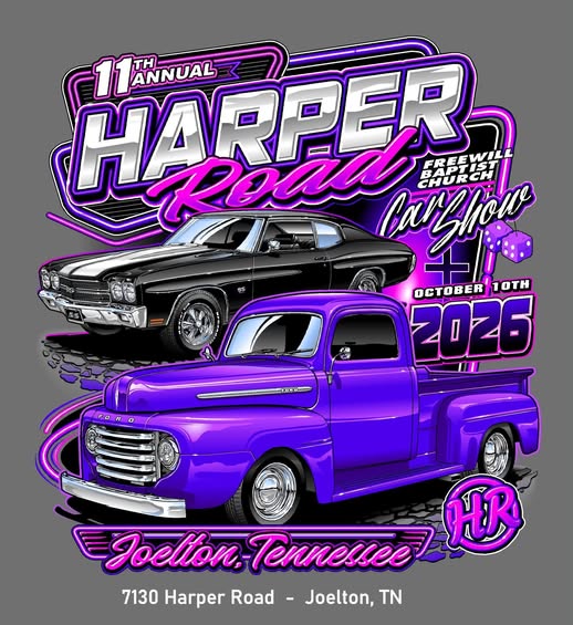 Flyer for Harper Road Free Will Baptist Church 11th Annual Car, Truck, Jeep, Motorcycle Show