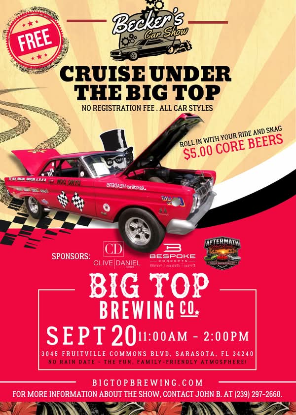 Flyer for Big Top Brewing Company Car Show