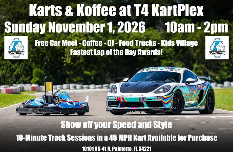 Flyer for Karts & Koffee at T4 KartPlex