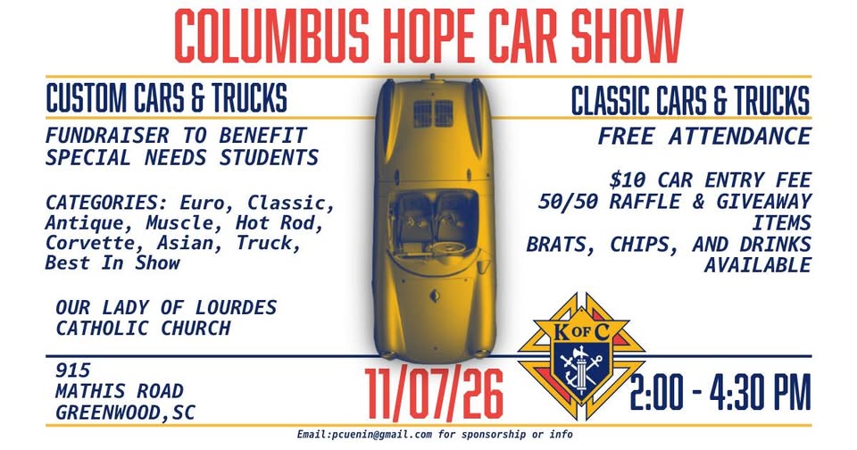 Flyer for Columbus Hope Car Show 2026 11/07/26