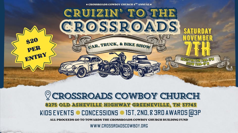 Flyer for Cruzin' to the Crossroads - Car, Truck, & Bike Show