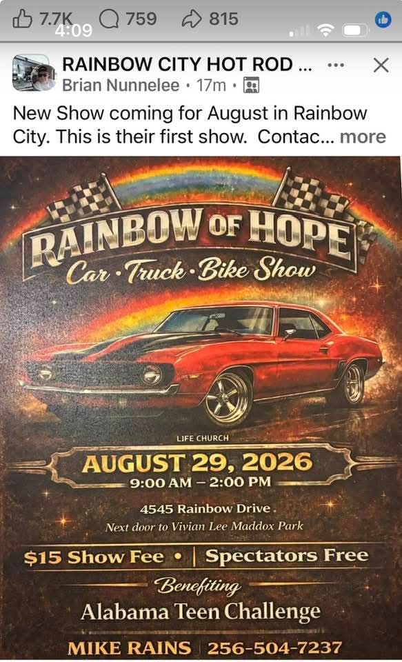 Rainbow of Hope Car Truck Bike Show flyer