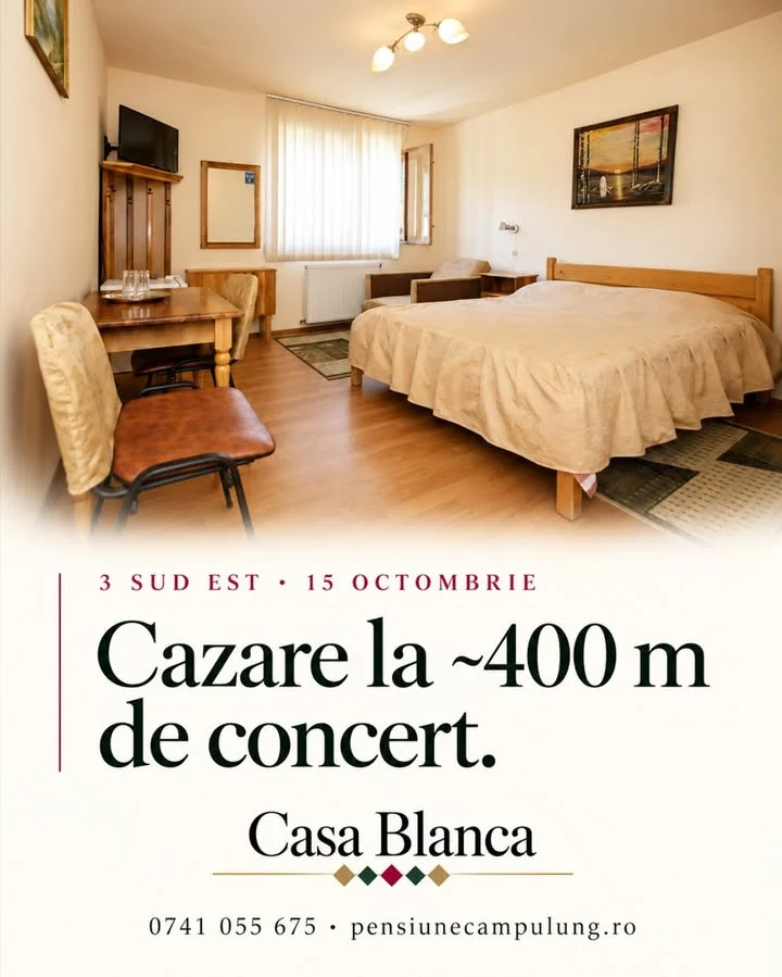 Vii la 3 Sud Est? Cazarea poate fi la doar 400 m de concert.