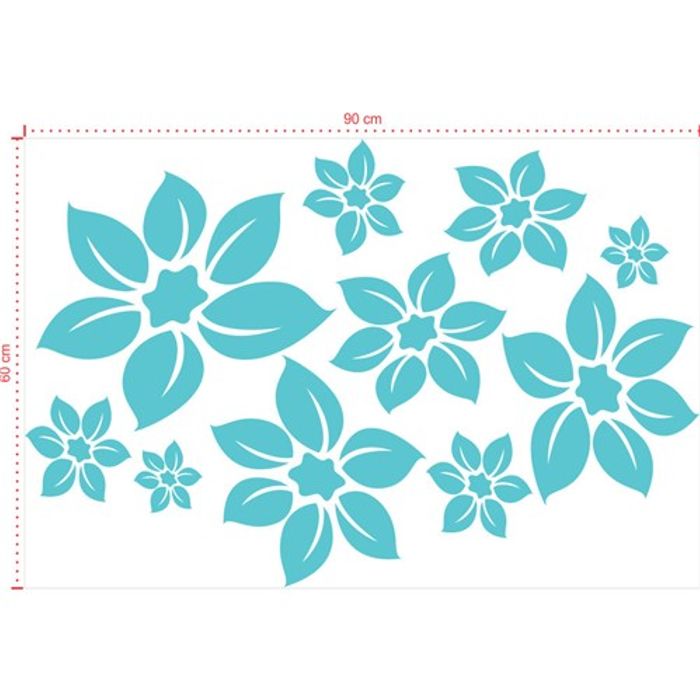 Adesivo Decorativo - Floral 003 - Tamanho: 90x60 cm - Azul Céu
