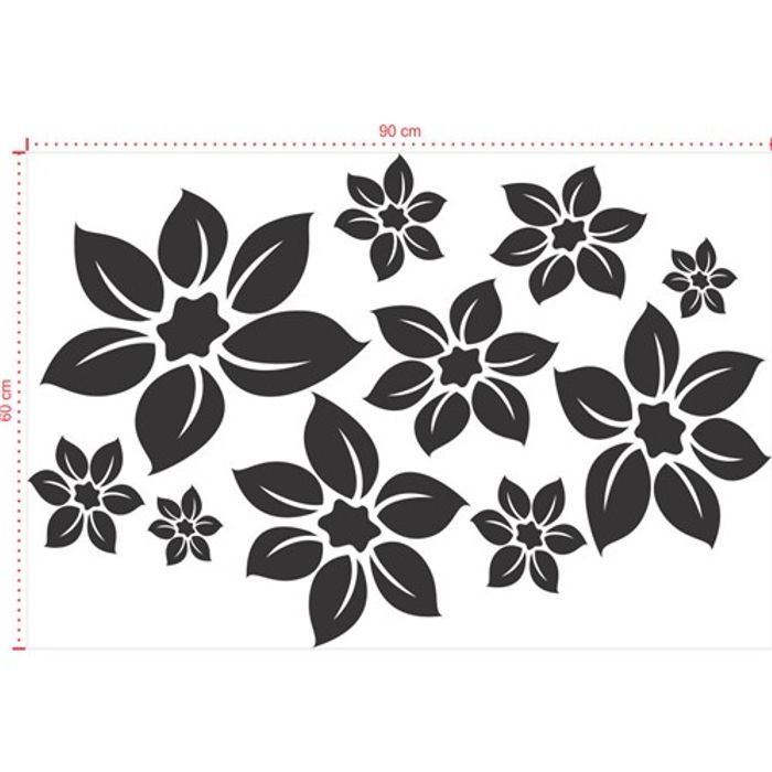 Adesivo Decorativo - Floral 003 - Tamanho: 90x60 cm - Preto