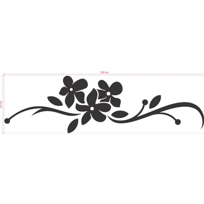 Adesivo Decorativo - Floral 012 - Tamanho: 150x43 cm - Preto