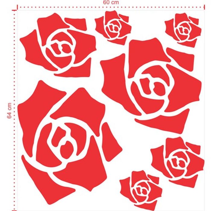 Adesivo Decorativo - Floral 015 - Tamanho: 60x64 cm - Vermelho