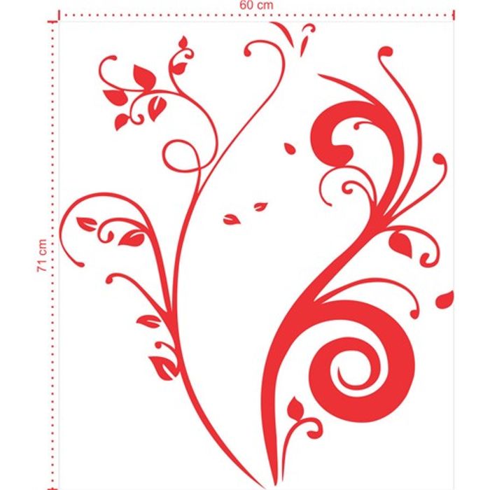 Adesivo Decorativo - Floral 016 - Tamanho: 60x71 cm - Vermelho