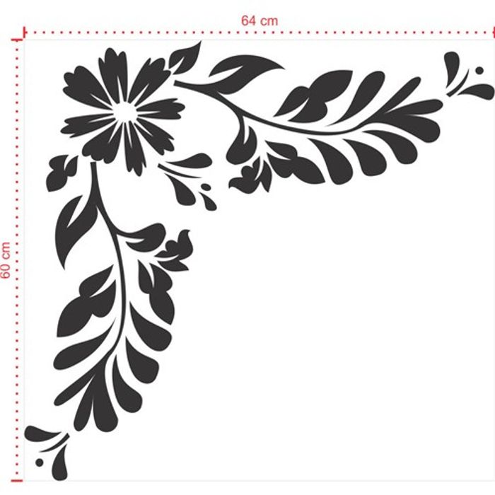 Adesivo Decorativo - Floral 020 - Tamanho: 60x64 cm - Preto