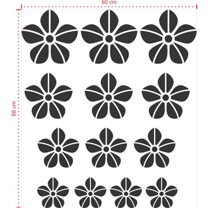 Adesivo Decorativo - Floral 023 - Tamanho: 60x68 cm - Preto