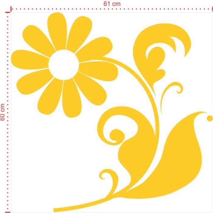 Adesivo Decorativo - Floral 030 - Tamanho: 61x60 cm - Amarelo Ouro