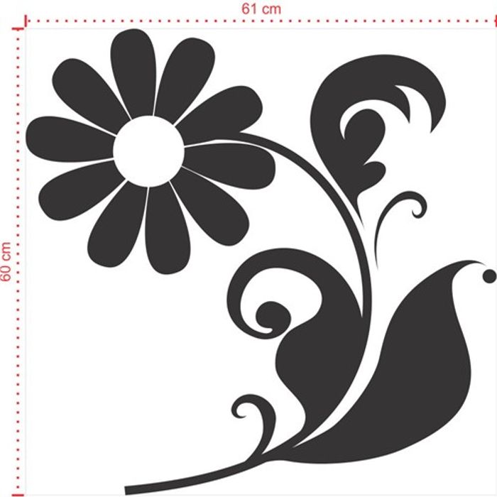 Adesivo Decorativo - Floral 030 - Tamanho: 61x60 cm - Preto